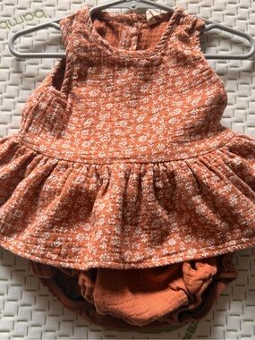 Quincy Mae Rust Orange Floral Ruffle Dress & Bloomers